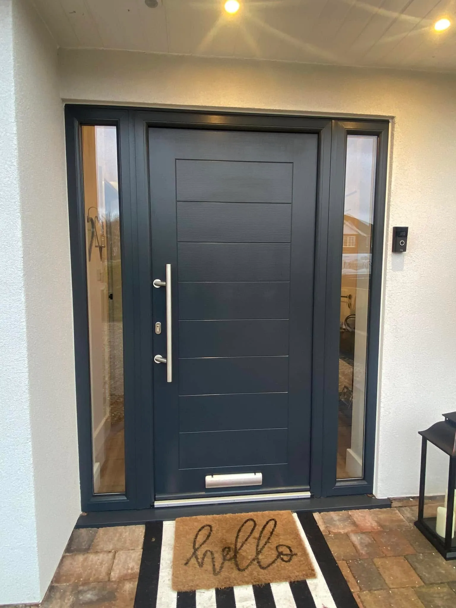 Anthracite grey composite front door with glass side panels